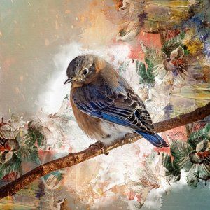 Eastern Bluebird in Botanical Floral Art - new item